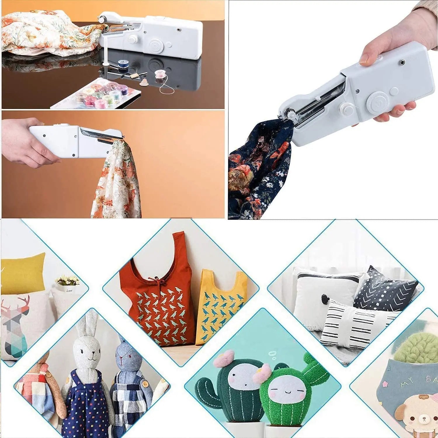Portable handheld sewing machine for quick fabric repairs