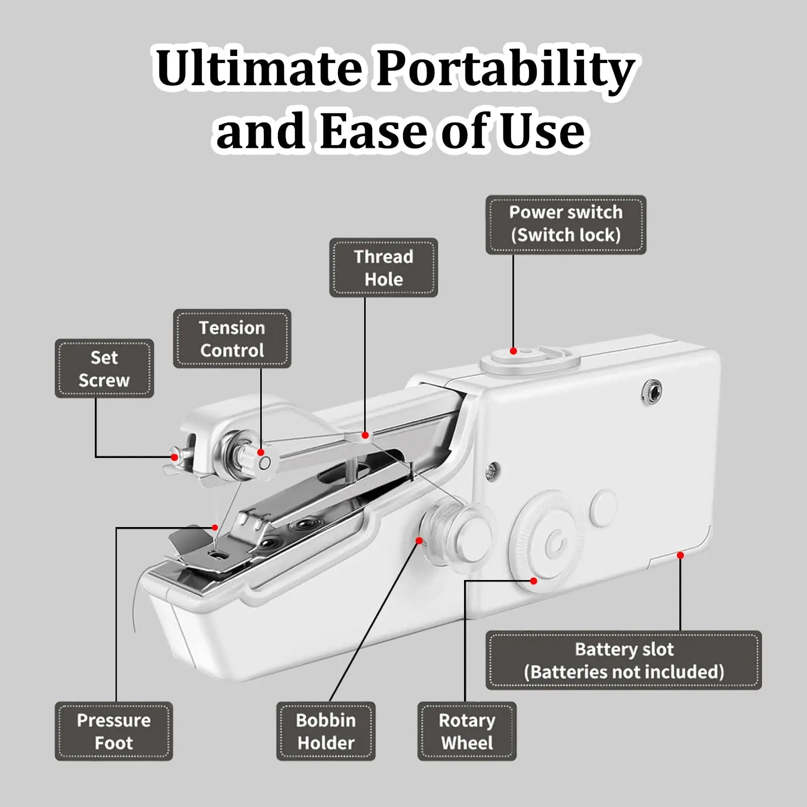 Lightweight handheld sewing machine
