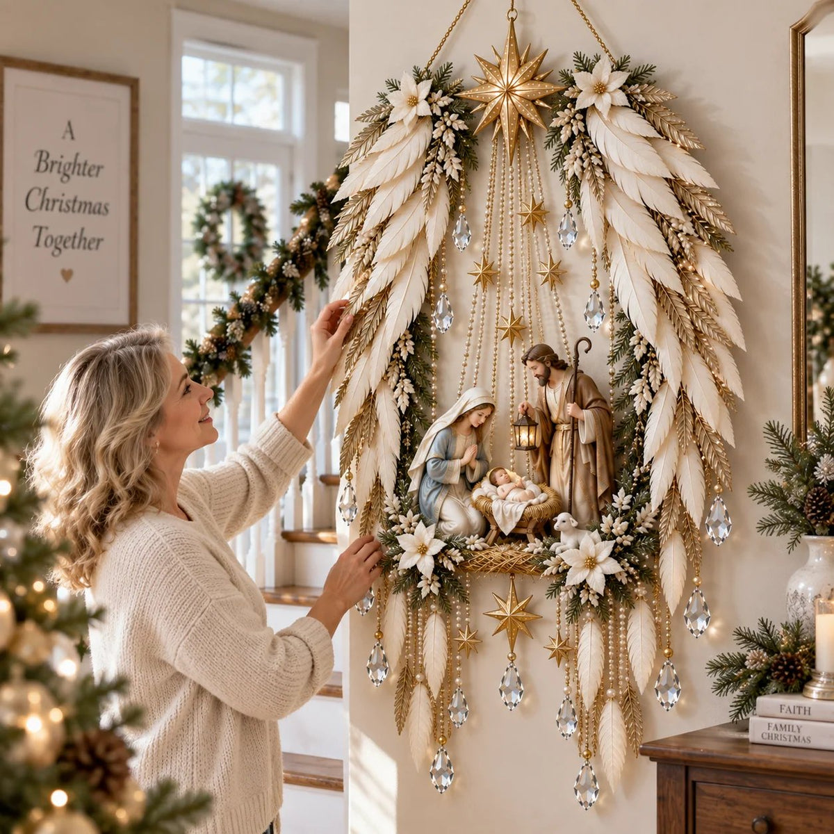 ✨👼 Heavenly Angel Wings Nativity Light - Peaceful Christmas Radiance, Right on Your Wall✨
