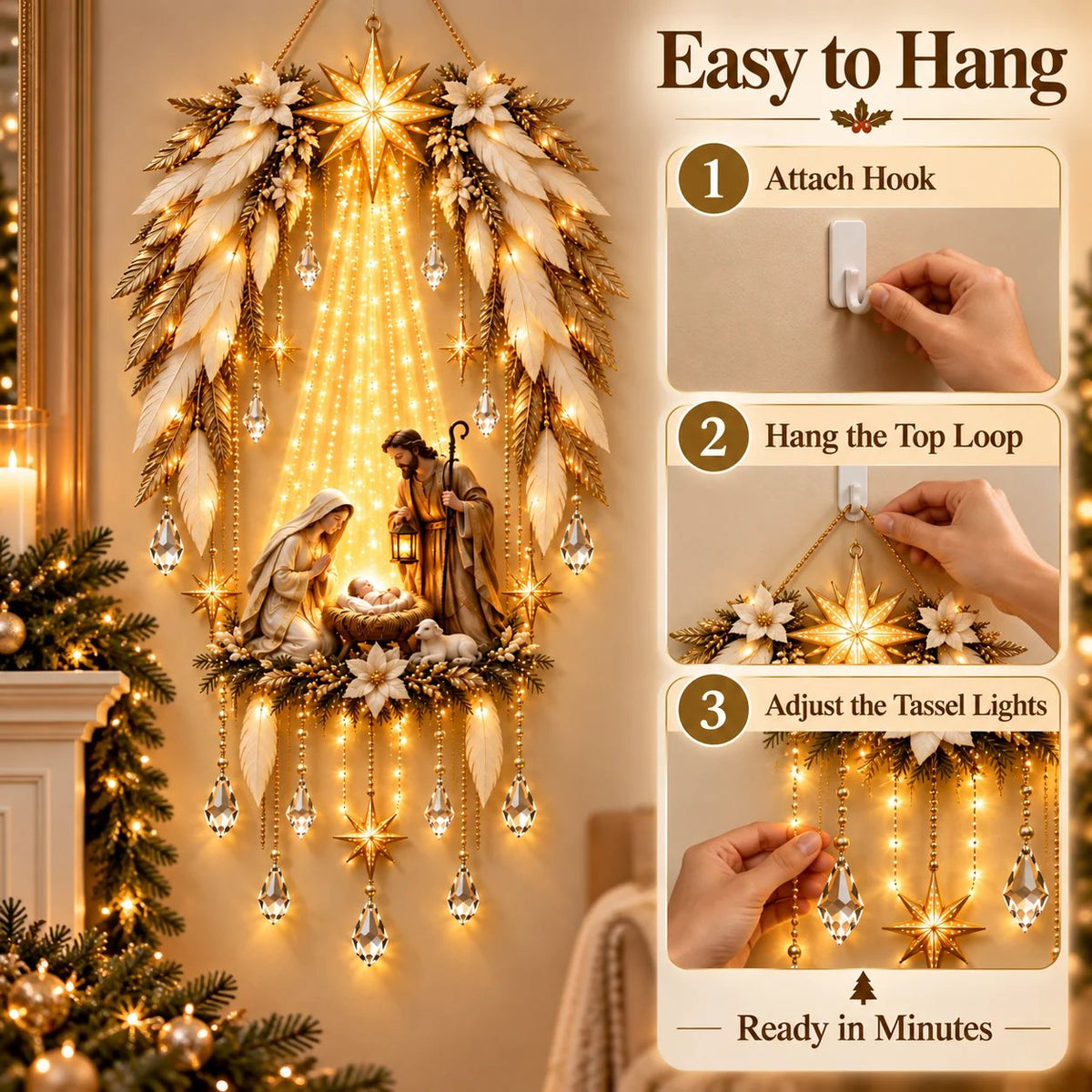 ✨👼 Heavenly Angel Wings Nativity Light - Peaceful Christmas Radiance, Right on Your Wall✨
