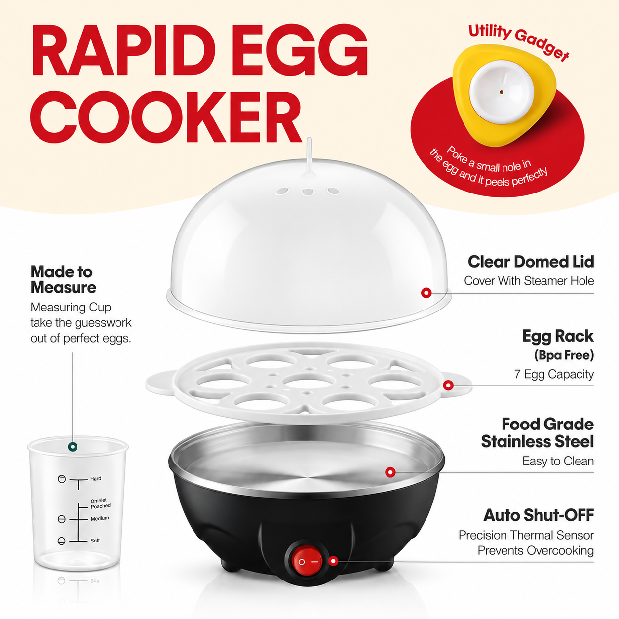 Rapid Electric Egg Cooker | 7-Egg Capacity with Auto Shut-Off