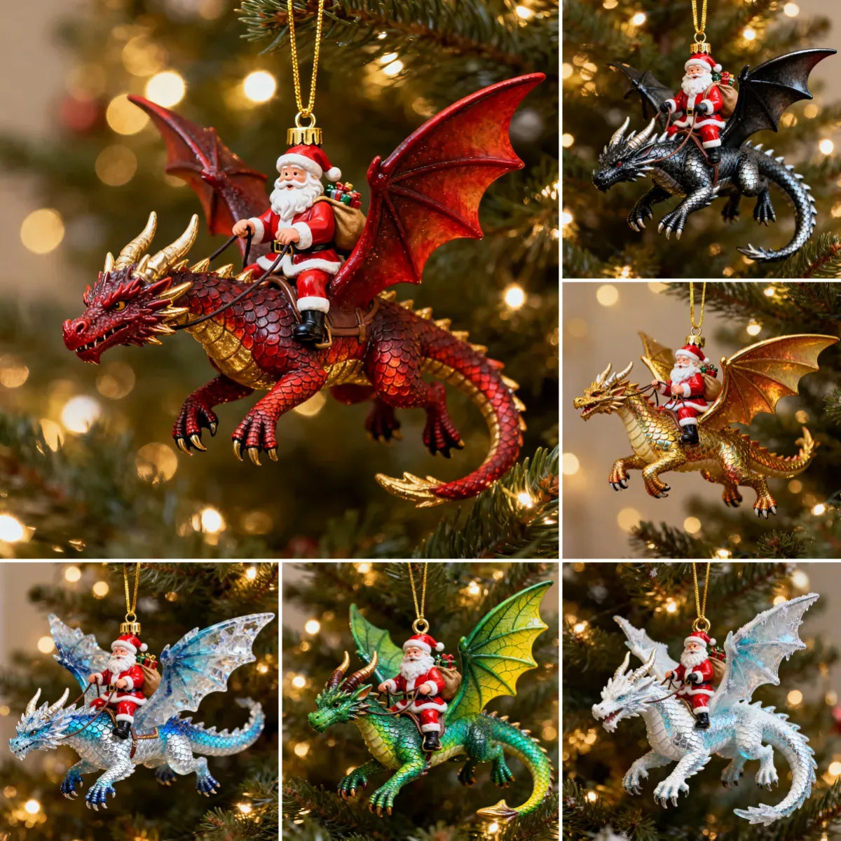 🔥🔥 Santa’s Dragon Riders Ornament Collection