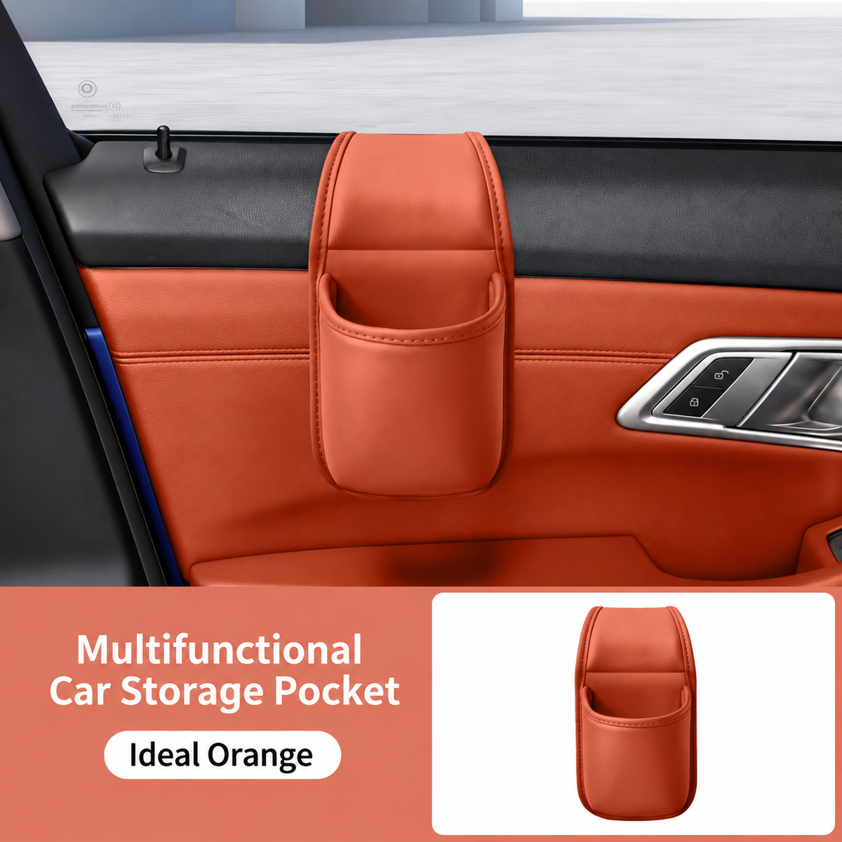 Leather Car Door Storage Pocket Double-Layer Organizer for Phones, Keys & Everyday Driving Essentials