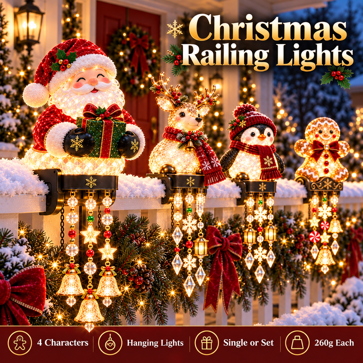 🔥Limited Time-50% OFF🎅 Christmas Porch Railing Lights✨ 4 Festive Characters, Bright & Cheerful