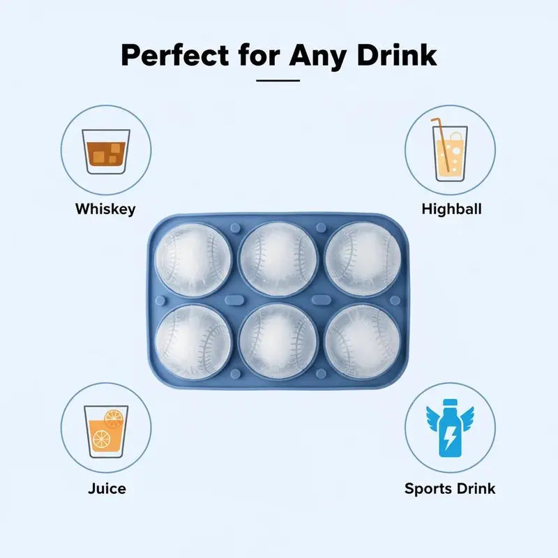 Baseball Ice Cube Mold – 6-Cavity Silicone Ice Ball Maker