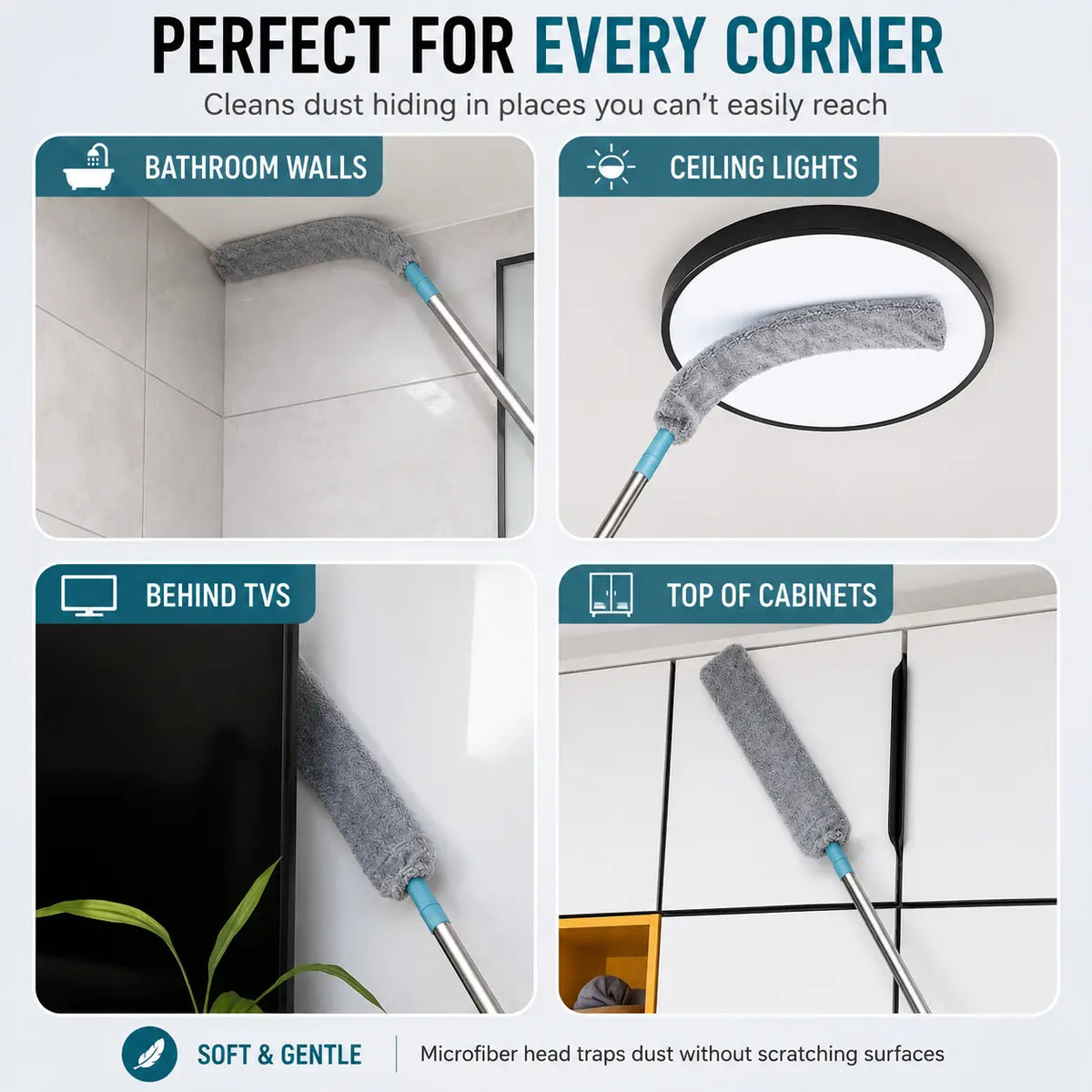 Replacement Gap Duster for Home Corner Place, Durable Flexible Arbitrary Bending Microfiber Dust Brush🧹