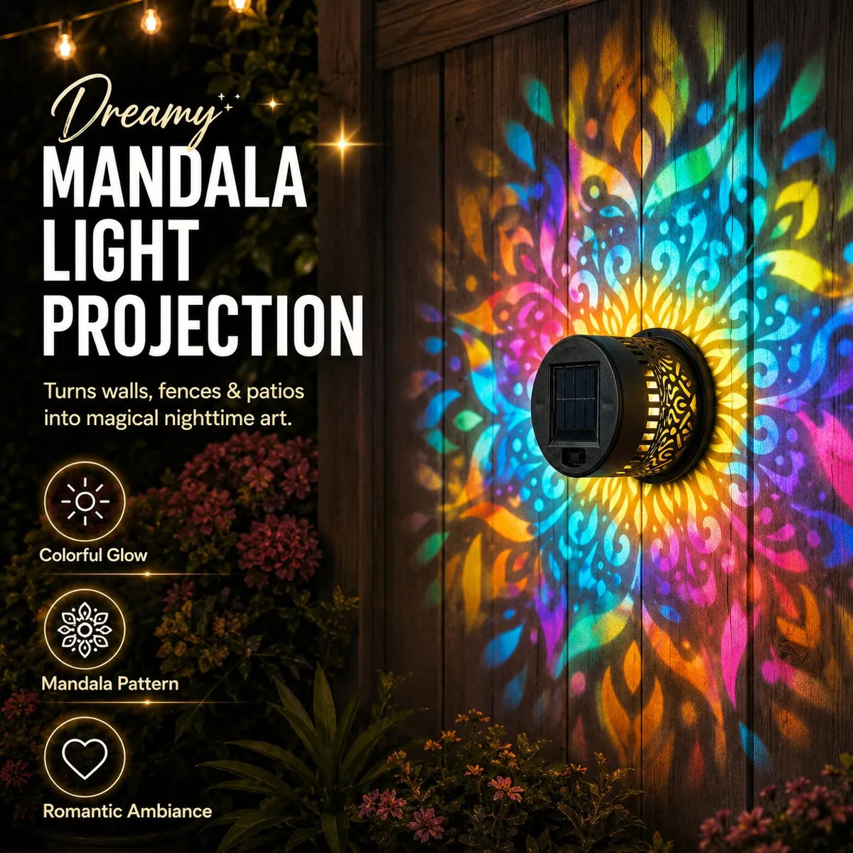 🔥🔥🔥Solar Mandala Wall Light | Outdoor Garden Fence Projector Lamp