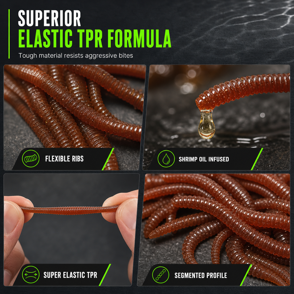 ✨8-cm-Gummiköder in Regenwurmform mit Garnelen-Aroma, 50 oder 100 Stück