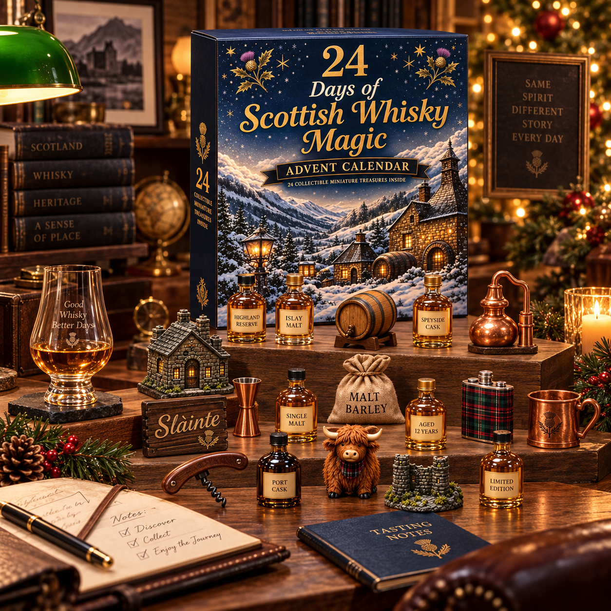 Opening a numbered Scottish whisky advent calendar compartment