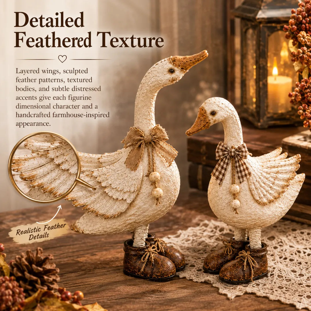 Cream and brown chicken shelf sitters with dangling rope legs