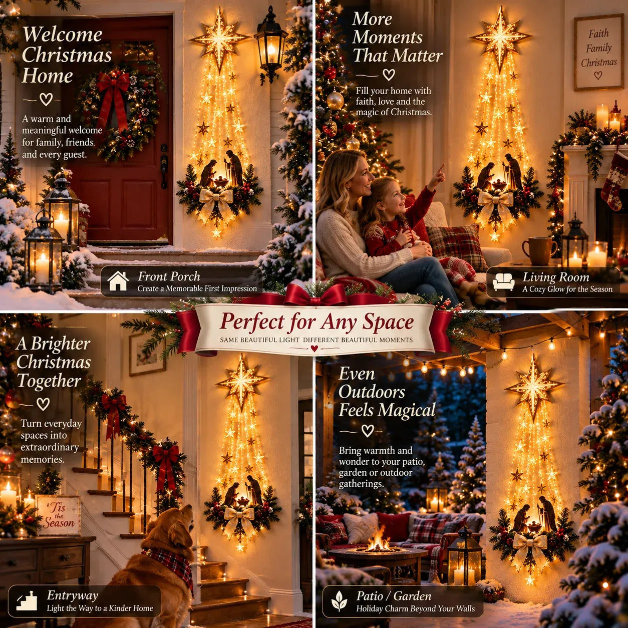 Bethlehem Star Christmas decor in different home spaces