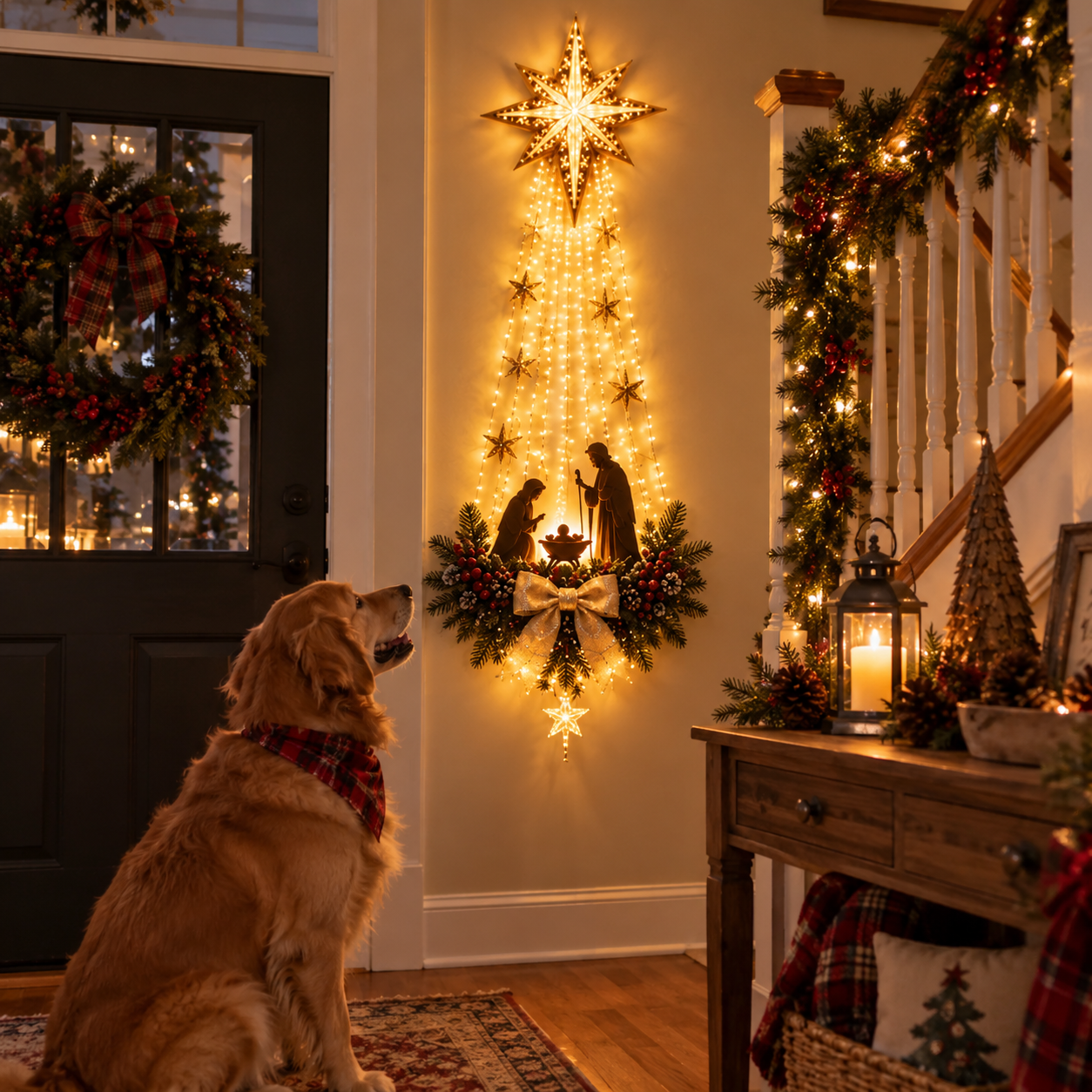 Lighted Nativity Christmas wall decoration at home