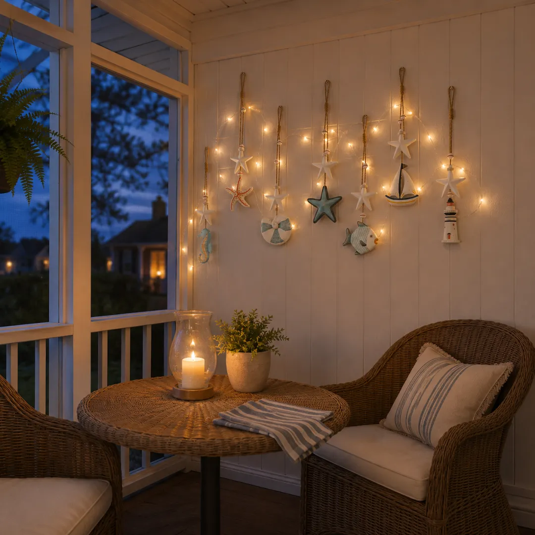 Warm white glowing coastal wall hangings