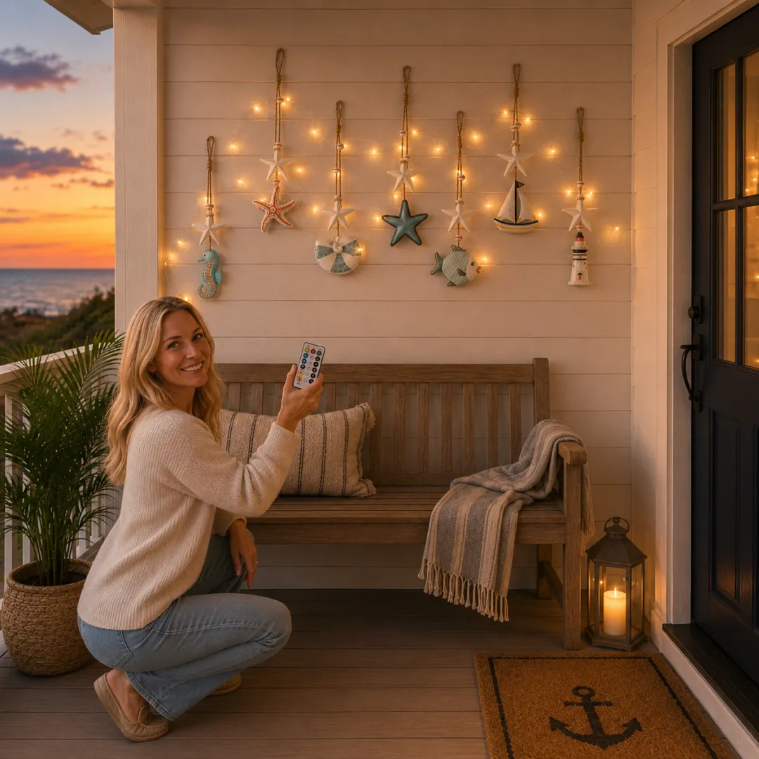 Coastal wall hangings styled around the home